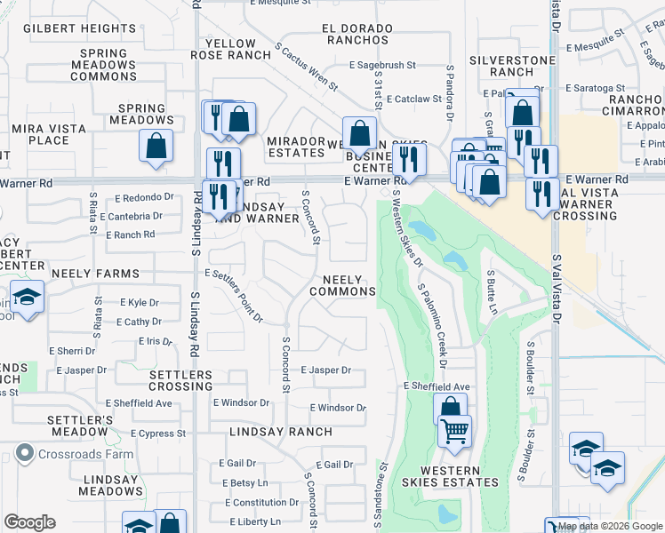 map of restaurants, bars, coffee shops, grocery stores, and more near 1096 East Stottler Drive in Gilbert