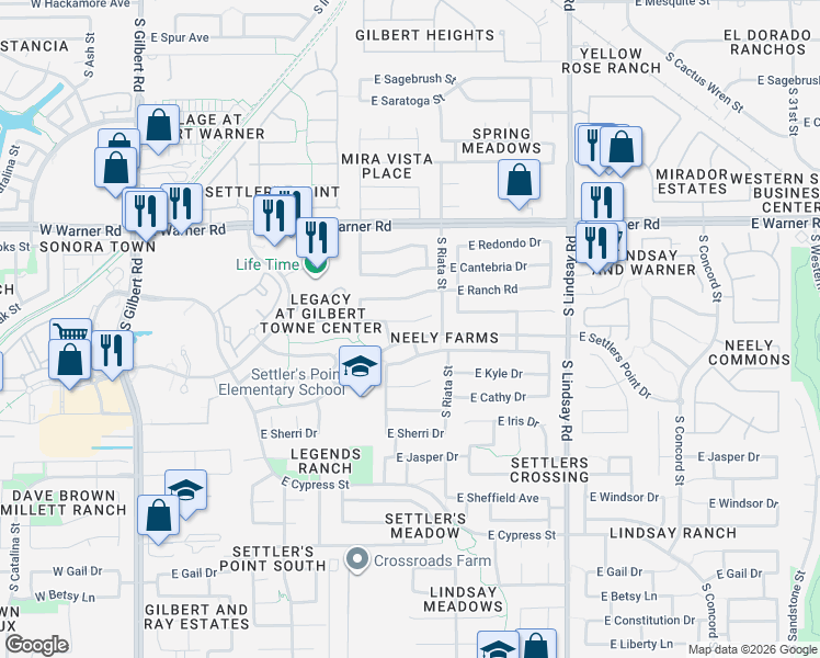 map of restaurants, bars, coffee shops, grocery stores, and more near 552 East Devon Drive in Gilbert