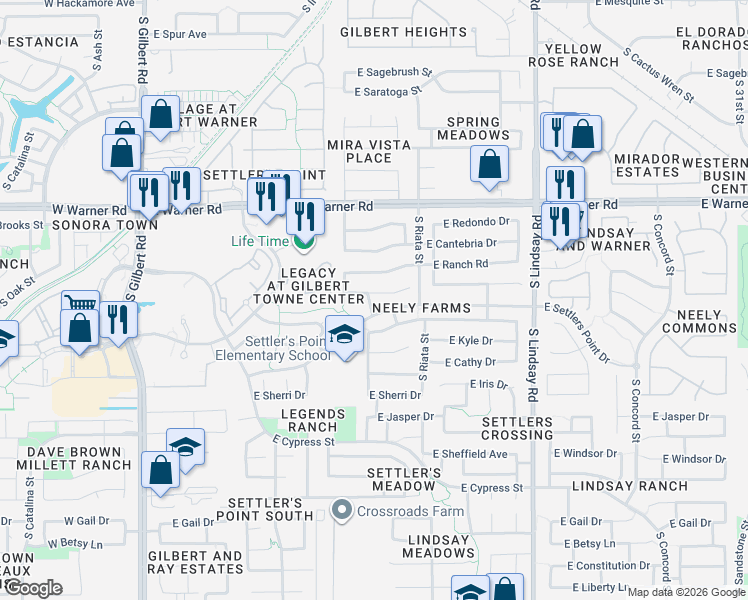 map of restaurants, bars, coffee shops, grocery stores, and more near 476 East Devon Drive in Gilbert