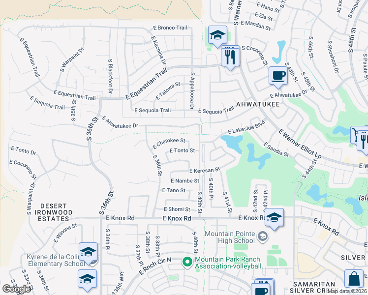 map of restaurants, bars, coffee shops, grocery stores, and more near 3908 East Coconino Street in Phoenix
