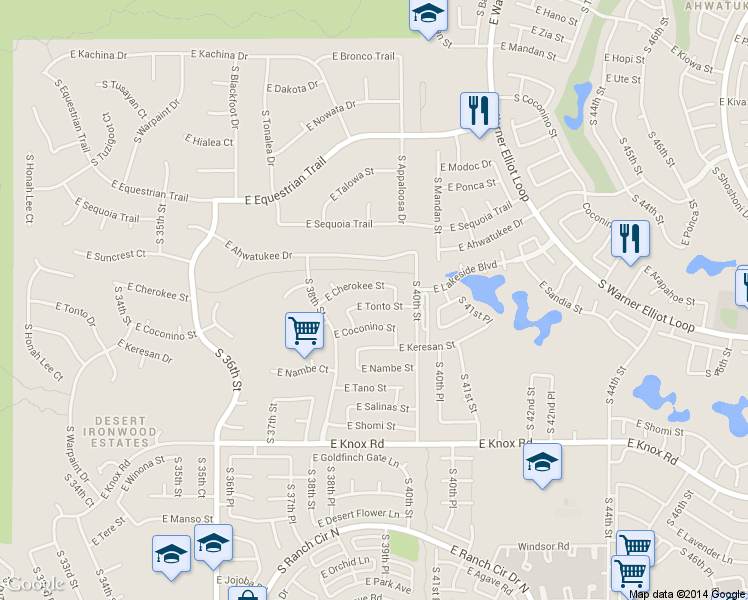 map of restaurants, bars, coffee shops, grocery stores, and more near 3908 East Coconino Street in Phoenix