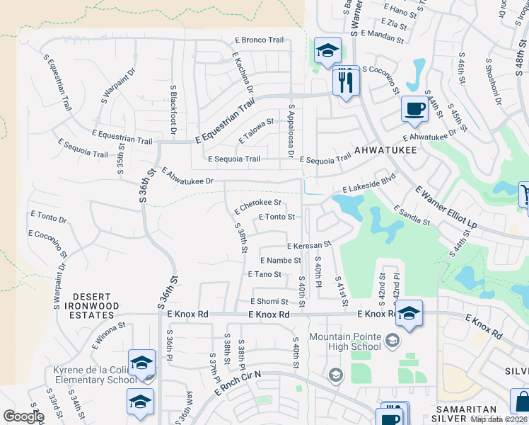 map of restaurants, bars, coffee shops, grocery stores, and more near 3908 East Coconino Street in Phoenix