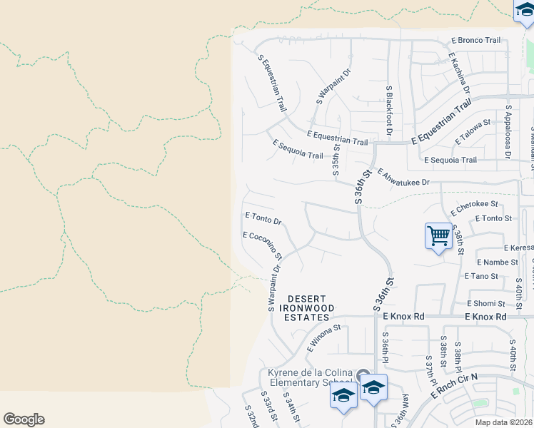 map of restaurants, bars, coffee shops, grocery stores, and more near 3317 East Tonto Drive in Phoenix