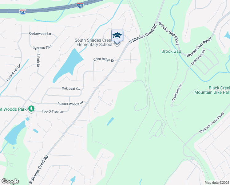 map of restaurants, bars, coffee shops, grocery stores, and more near 1159 Rushing Parc Drive in Hoover