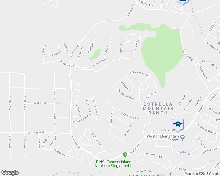 map of restaurants, bars, coffee shops, grocery stores, and more near 18192 West Narramore Road in Goodyear