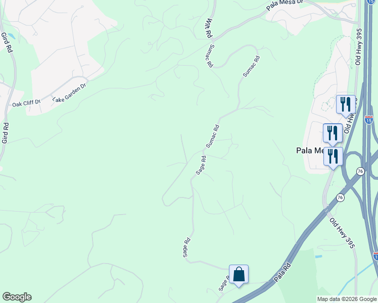 map of restaurants, bars, coffee shops, grocery stores, and more near 3219 Sumac Road in Fallbrook