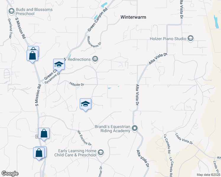 map of restaurants, bars, coffee shops, grocery stores, and more near 3324 Hillside Lane in Fallbrook