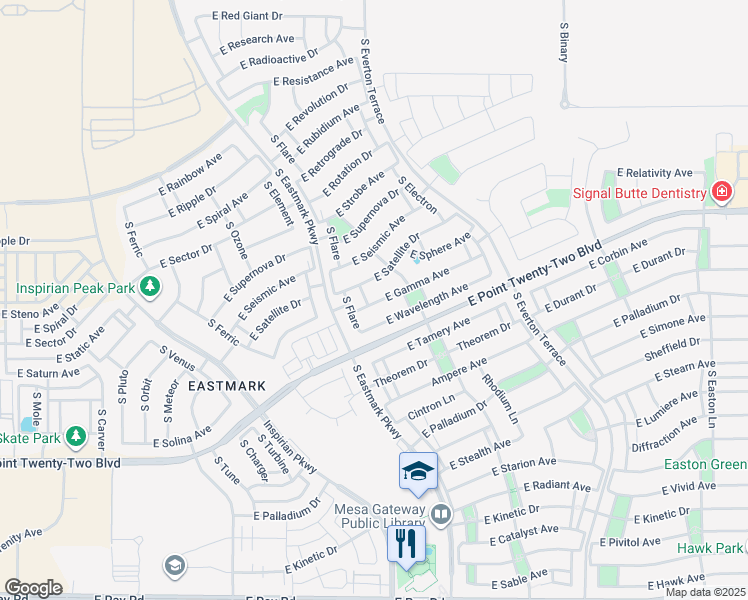 map of restaurants, bars, coffee shops, grocery stores, and more near 10016 East Wavelength Avenue in Mesa
