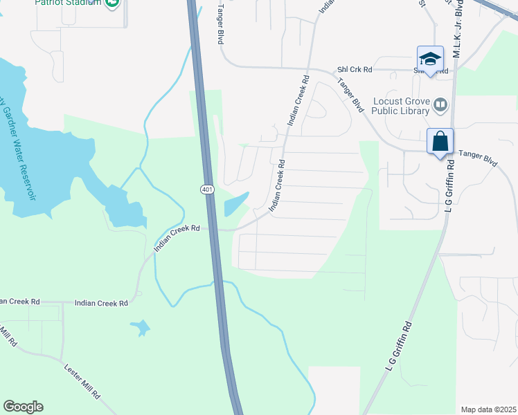 map of restaurants, bars, coffee shops, grocery stores, and more near 89 Arapaho Avenue in Locust Grove