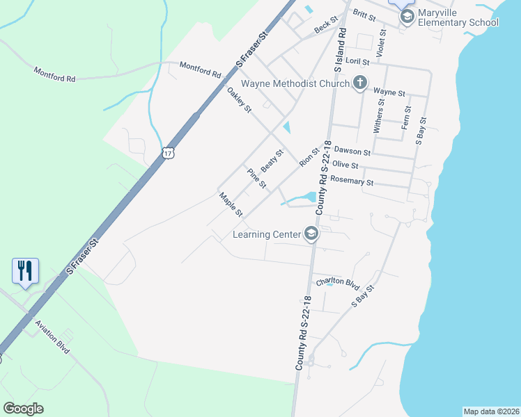 map of restaurants, bars, coffee shops, grocery stores, and more near 2717 Rion Street in Georgetown