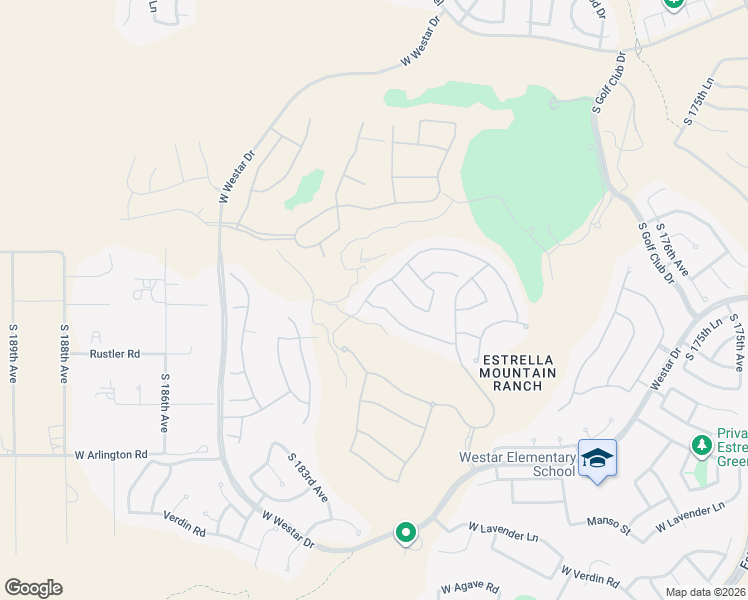 map of restaurants, bars, coffee shops, grocery stores, and more near 18179 West Ocotillo Avenue in Goodyear