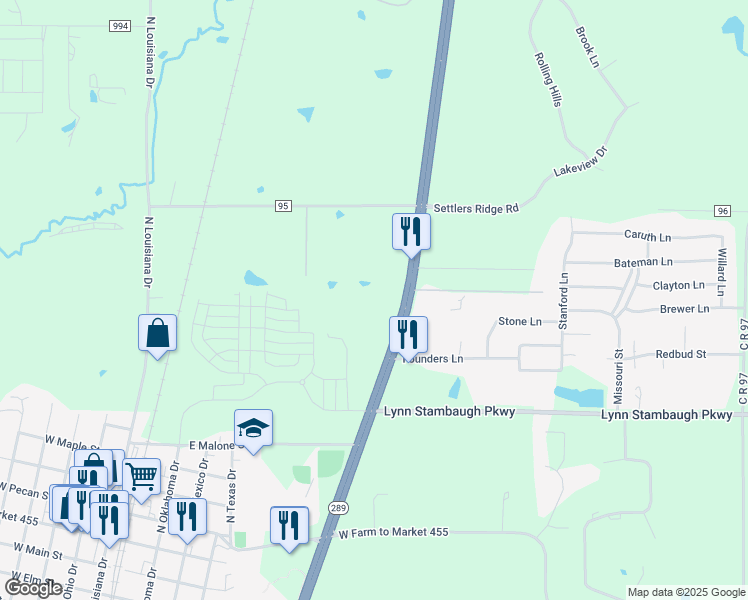 map of restaurants, bars, coffee shops, grocery stores, and more near 944 North Preston Road in Celina