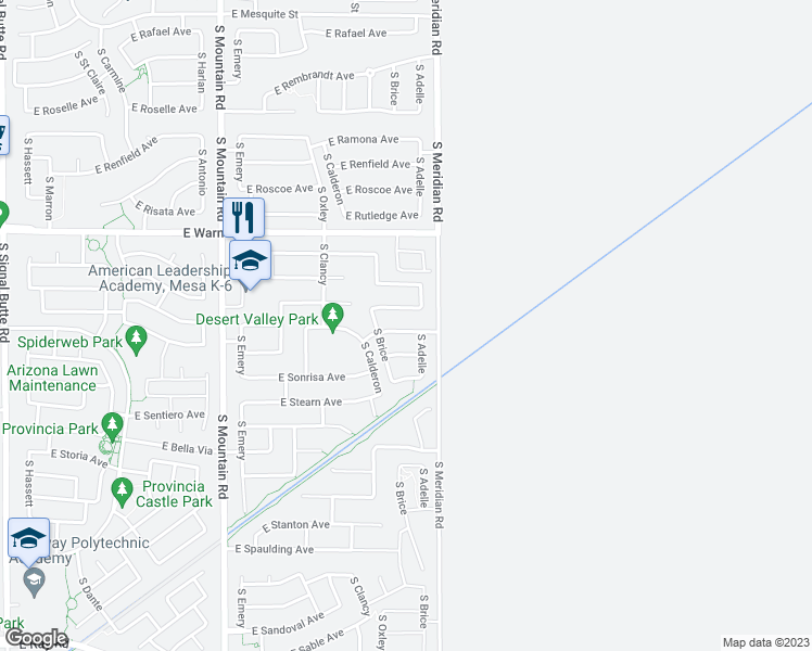 map of restaurants, bars, coffee shops, grocery stores, and more near 11532 East Segura Avenue in Mesa