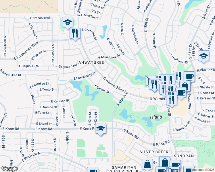 map of restaurants, bars, coffee shops, grocery stores, and more near 12601 South Tonto Court in Phoenix