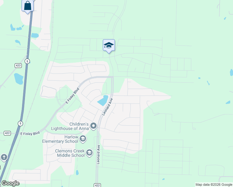 map of restaurants, bars, coffee shops, grocery stores, and more near 1119 Elizabeth Street in Anna