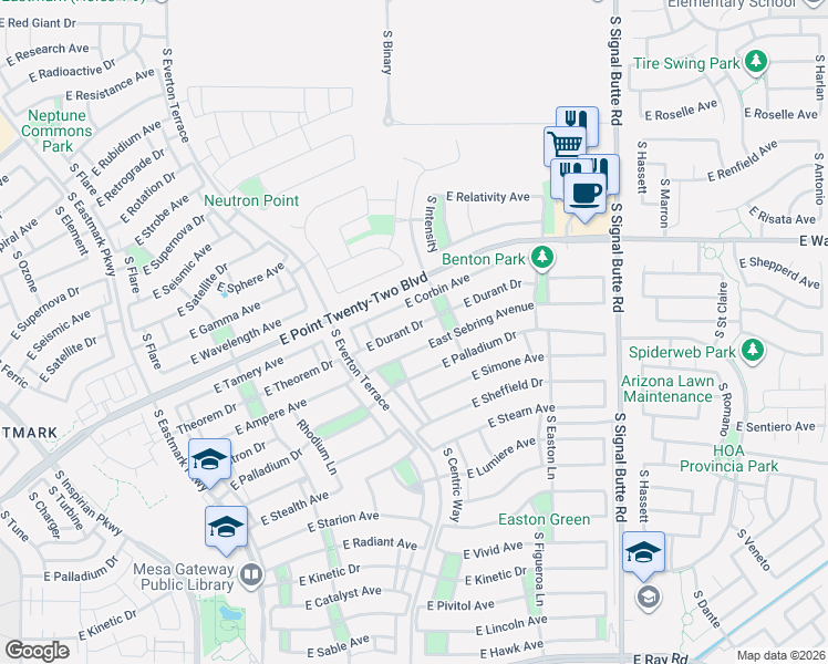 map of restaurants, bars, coffee shops, grocery stores, and more near 10413 East Corbin Avenue in Mesa