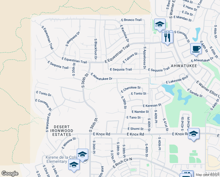 map of restaurants, bars, coffee shops, grocery stores, and more near 3722 East Cherokee Court in Phoenix
