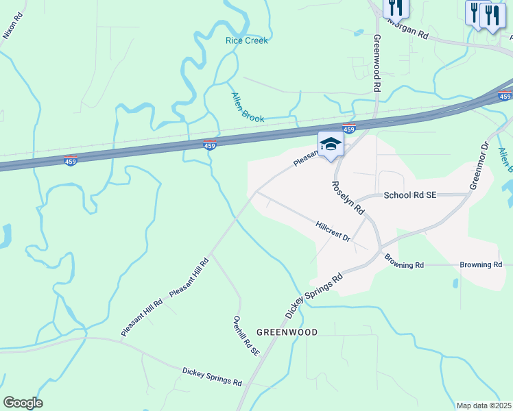 map of restaurants, bars, coffee shops, grocery stores, and more near 1006 Hillcrest Drive in Bessemer