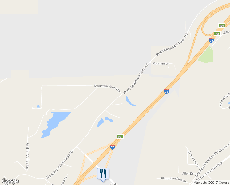 map of restaurants, bars, coffee shops, grocery stores, and more near 6125 Rock Mountain Lake Road in McCalla