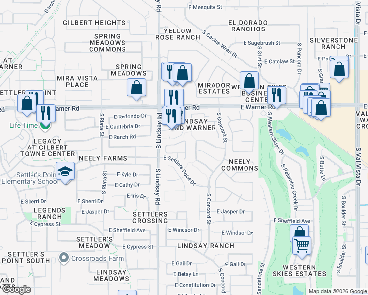 map of restaurants, bars, coffee shops, grocery stores, and more near 903 East Stottler Drive in Gilbert