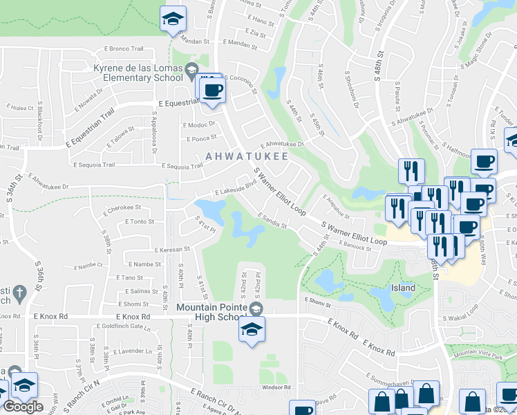 map of restaurants, bars, coffee shops, grocery stores, and more near 12622 South Nambe Street in Phoenix
