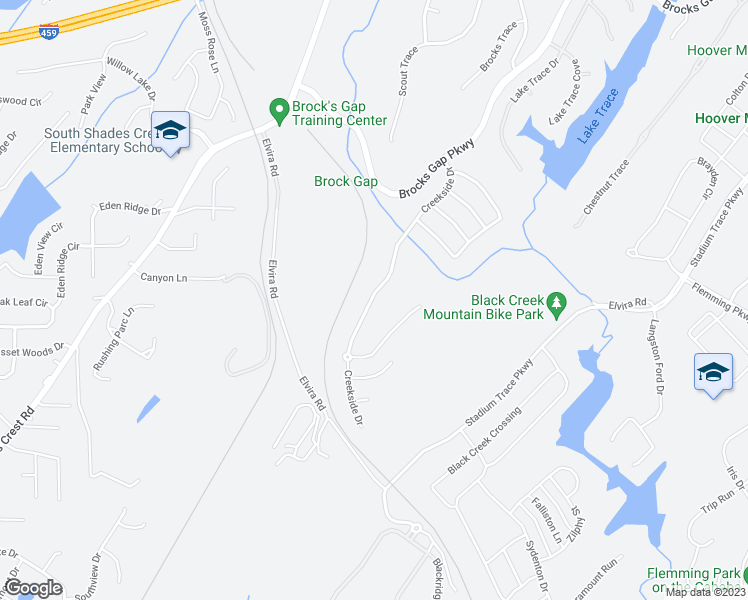 map of restaurants, bars, coffee shops, grocery stores, and more near 1620 Creekside Drive in Hoover