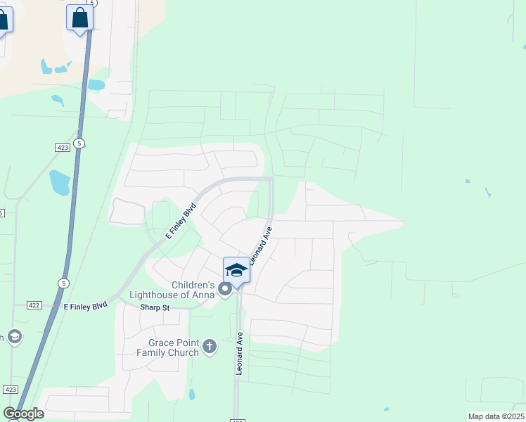 map of restaurants, bars, coffee shops, grocery stores, and more near 2065-3199 County Road 422 in Anna