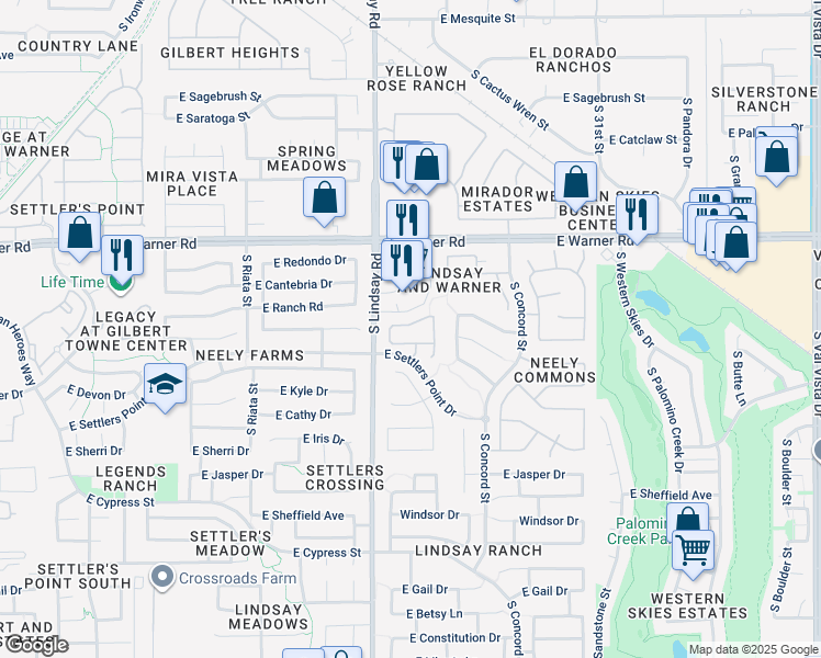 map of restaurants, bars, coffee shops, grocery stores, and more near 903 East Stottler Drive in Gilbert