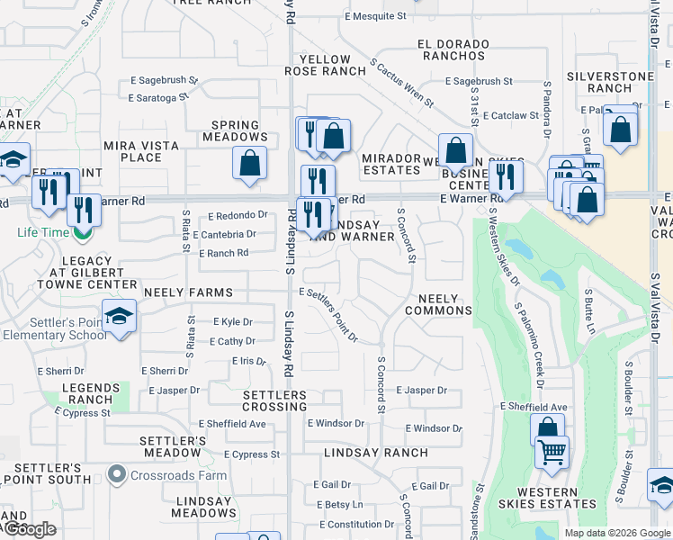 map of restaurants, bars, coffee shops, grocery stores, and more near 903 East Stottler Drive in Gilbert