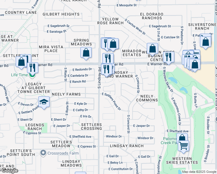 map of restaurants, bars, coffee shops, grocery stores, and more near 903 East Stottler Drive in Gilbert