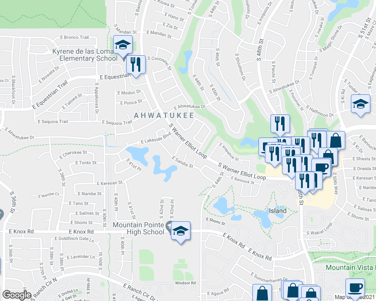 map of restaurants, bars, coffee shops, grocery stores, and more near 12601 South Tonto Court in Phoenix