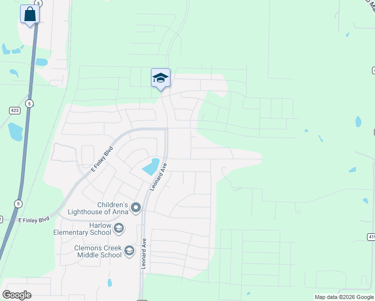 map of restaurants, bars, coffee shops, grocery stores, and more near 1207 Rendyn Street in Anna