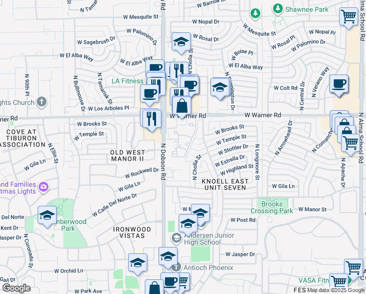 map of restaurants, bars, coffee shops, grocery stores, and more near 1817 North Dobson Road in Chandler