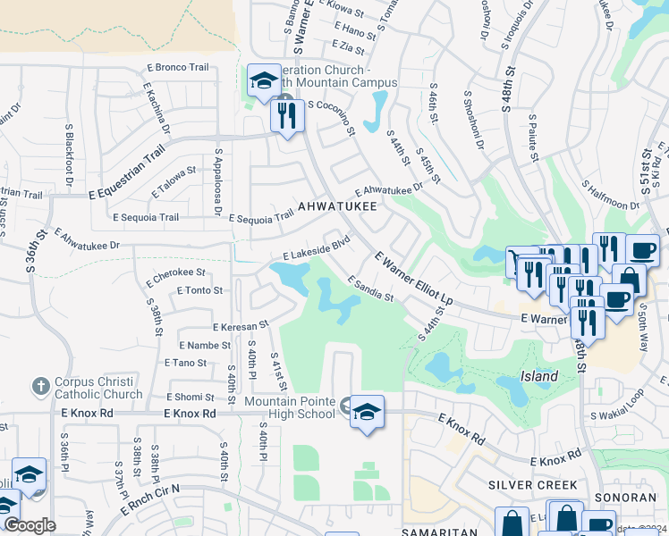 map of restaurants, bars, coffee shops, grocery stores, and more near 4221 East Sandia Street in Phoenix