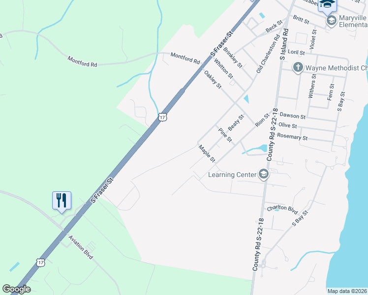 map of restaurants, bars, coffee shops, grocery stores, and more near 2824 Old Charleston Road in Georgetown