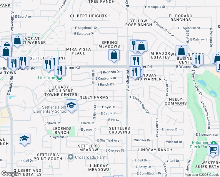map of restaurants, bars, coffee shops, grocery stores, and more near 682 East Stottler Drive in Gilbert