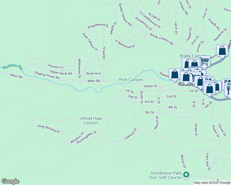 map of restaurants, bars, coffee shops, grocery stores, and more near Hummingbird Lane in Ruidoso