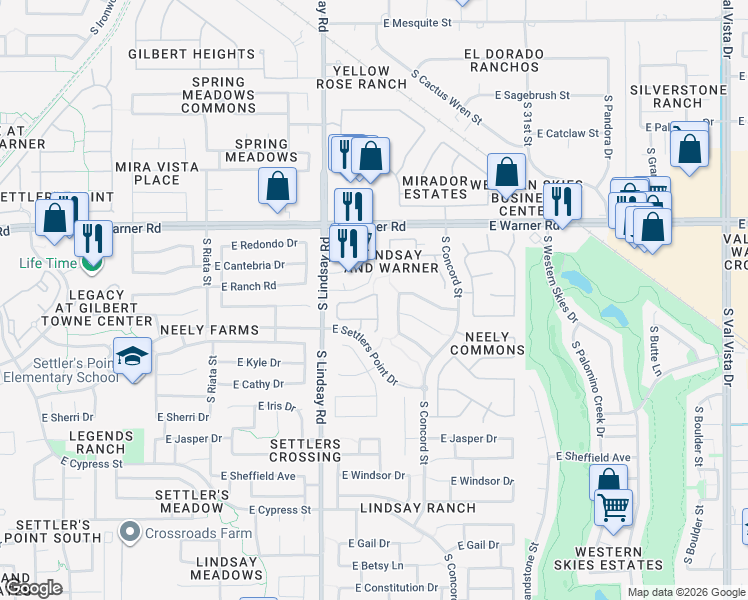 map of restaurants, bars, coffee shops, grocery stores, and more near 903 East Stottler Drive in Gilbert