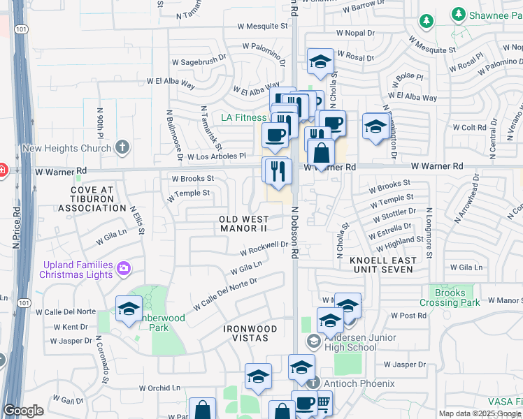 map of restaurants, bars, coffee shops, grocery stores, and more near 95 North Lemon Tree Lane in Chandler