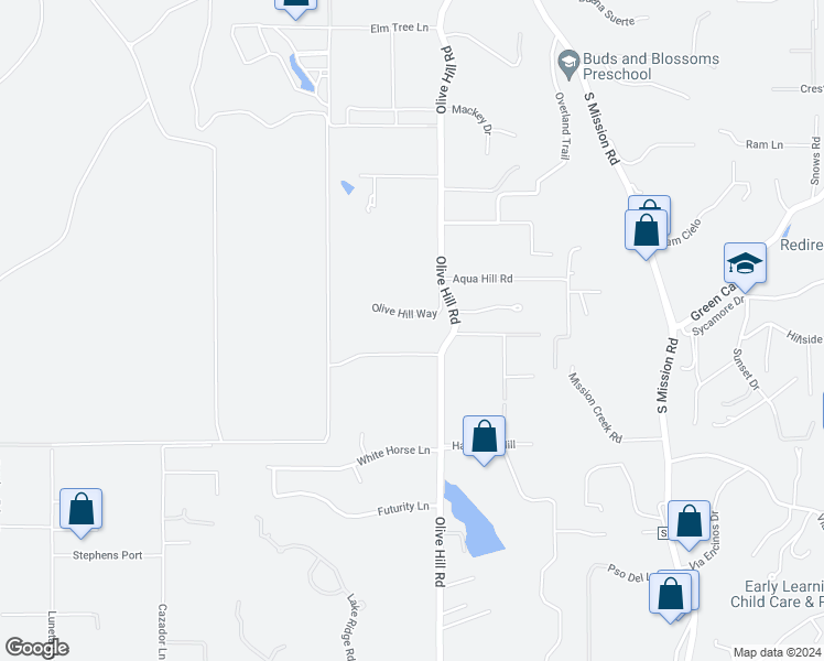 map of restaurants, bars, coffee shops, grocery stores, and more near 3223 Olive Hill Road in Fallbrook