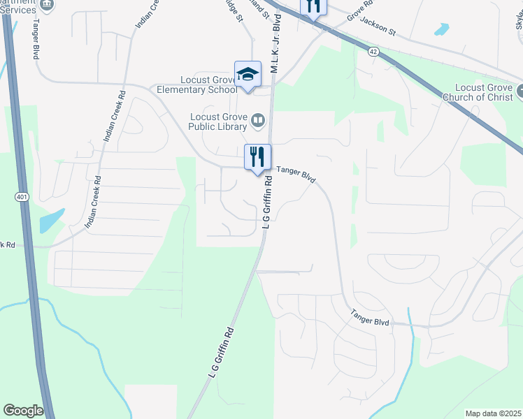map of restaurants, bars, coffee shops, grocery stores, and more near 1120 Saint Phillips Court in Locust Grove