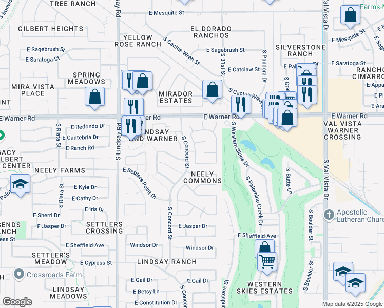 map of restaurants, bars, coffee shops, grocery stores, and more near 940 South Roca Street in Gilbert