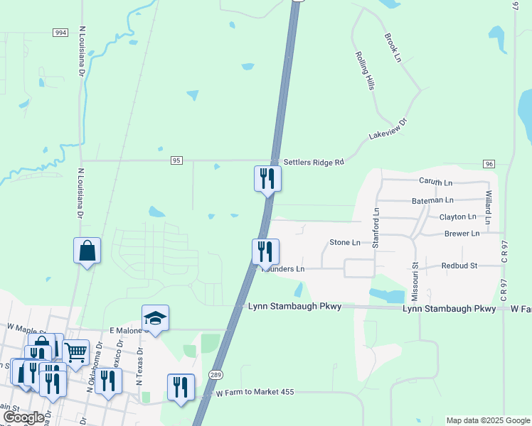 map of restaurants, bars, coffee shops, grocery stores, and more near 944 Preston Road in Celina