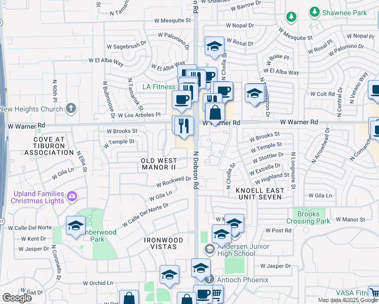 map of restaurants, bars, coffee shops, grocery stores, and more near 35 West Lemon Tree Place in Chandler