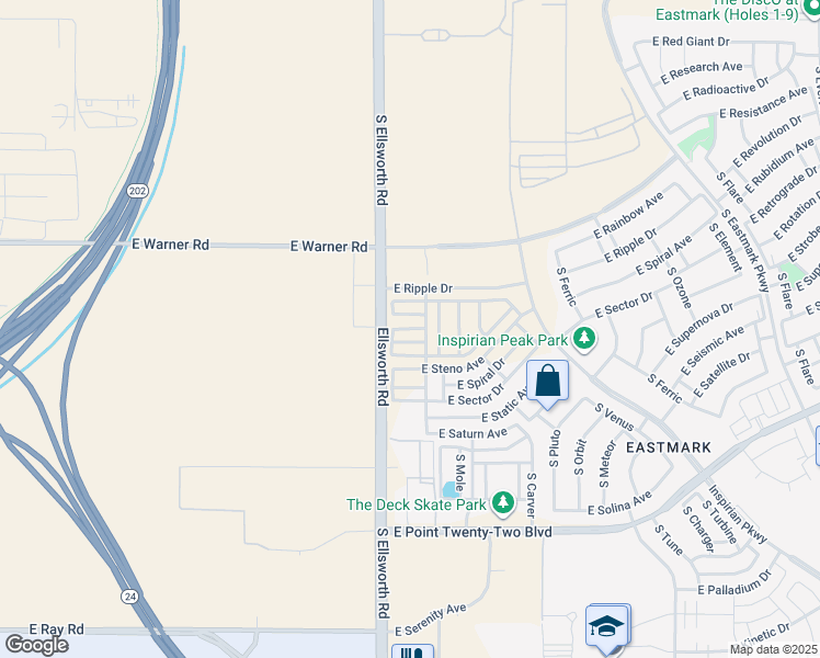 map of restaurants, bars, coffee shops, grocery stores, and more near 12691 South Ellsworth Road in Mesa