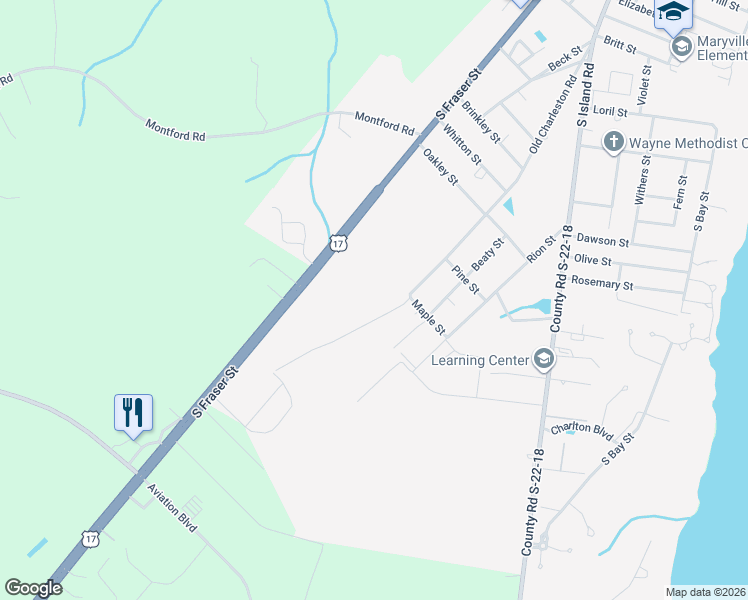 map of restaurants, bars, coffee shops, grocery stores, and more near 2824 Old Charleston Road in Georgetown