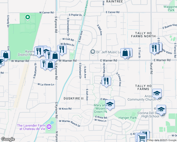 map of restaurants, bars, coffee shops, grocery stores, and more near 8910 South Ash Avenue in Tempe