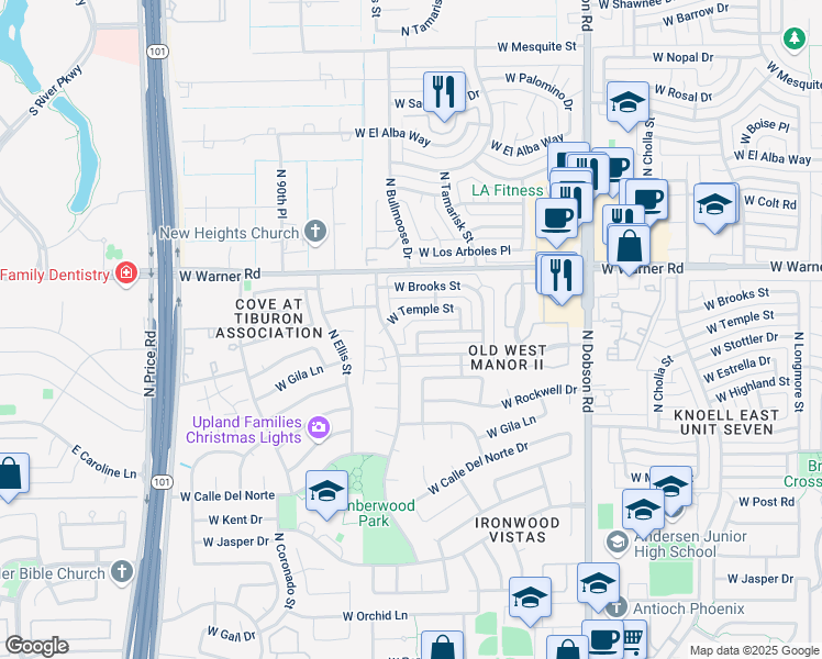 map of restaurants, bars, coffee shops, grocery stores, and more near 2404 West Stottler Drive in Chandler