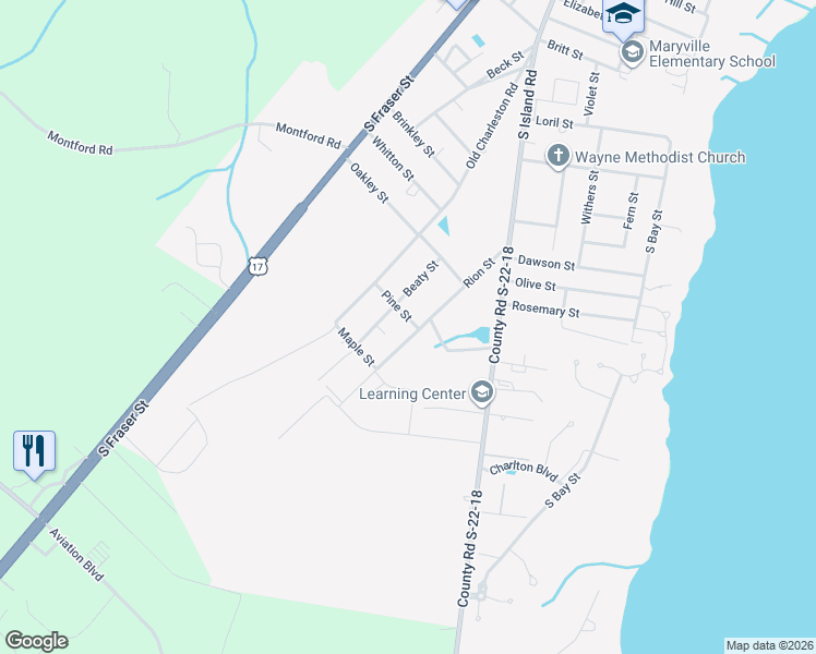 map of restaurants, bars, coffee shops, grocery stores, and more near 2704 Rion Street in Georgetown