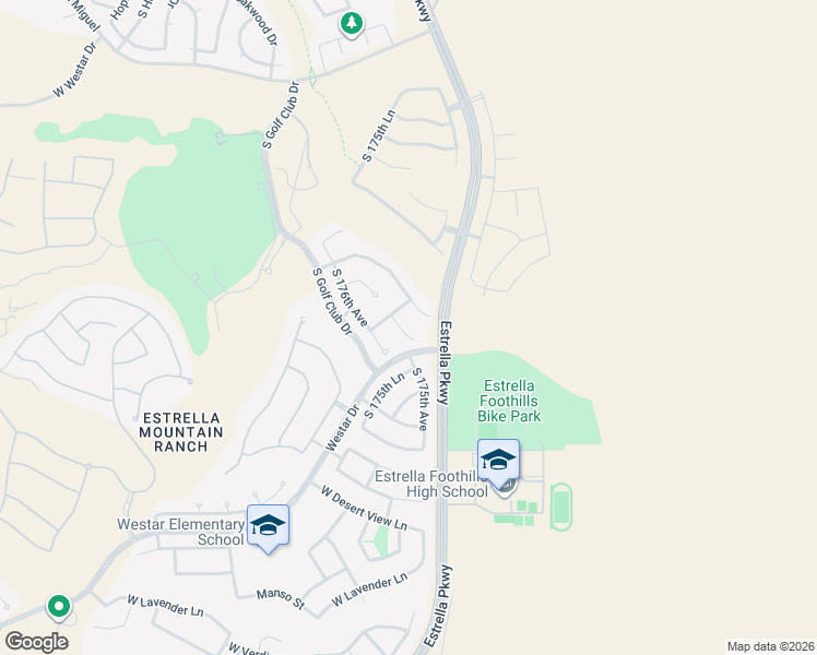 map of restaurants, bars, coffee shops, grocery stores, and more near 12503 South 175th Avenue in Goodyear